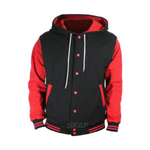 Men Varsity Hoodie Jacket Black Red