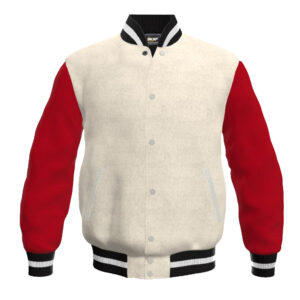 All Wool Letterman Varsity Jacket Off white Red Black